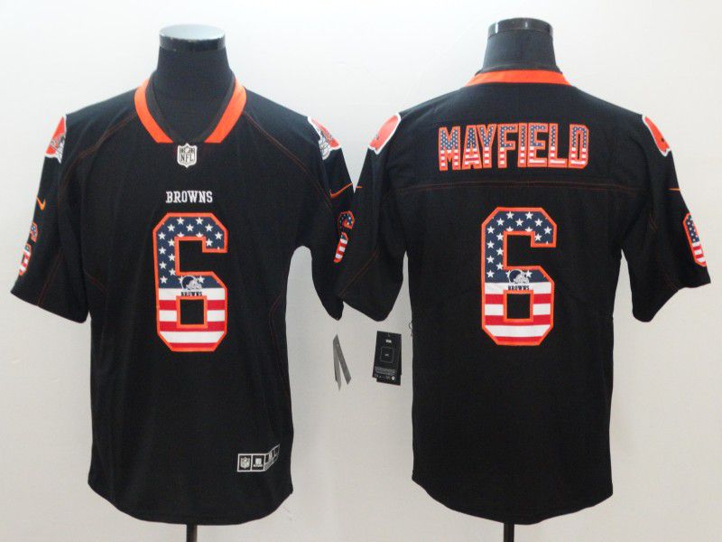 Men Cleveland Browns 6 Mayfield Nike USA Flag Fashion Black Color Rush Limited NFL Jerseys
